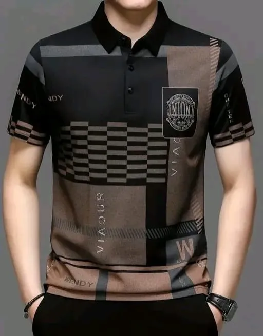 Men's Geometric Regular Polo Teal Tshirts (M, Black)