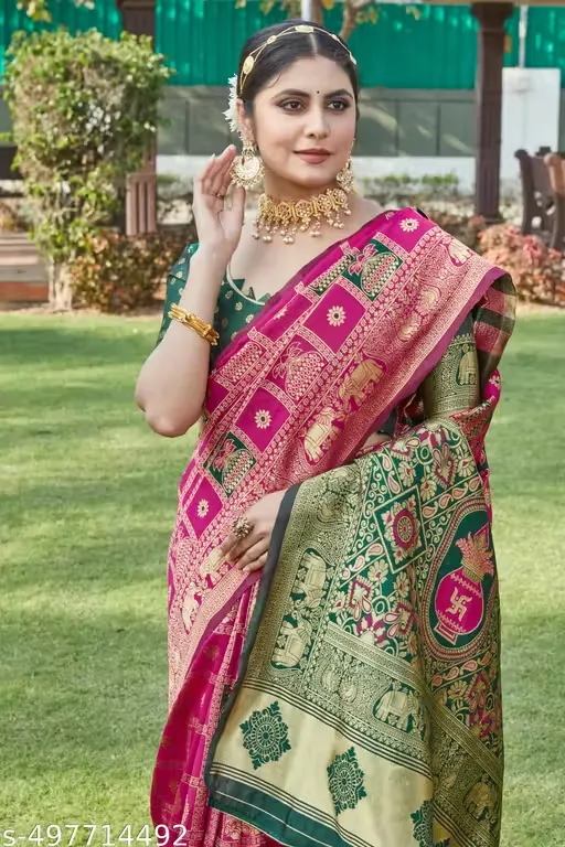 Cotton Silk Jacquard Saree With Unstitched Blouse (Pink)